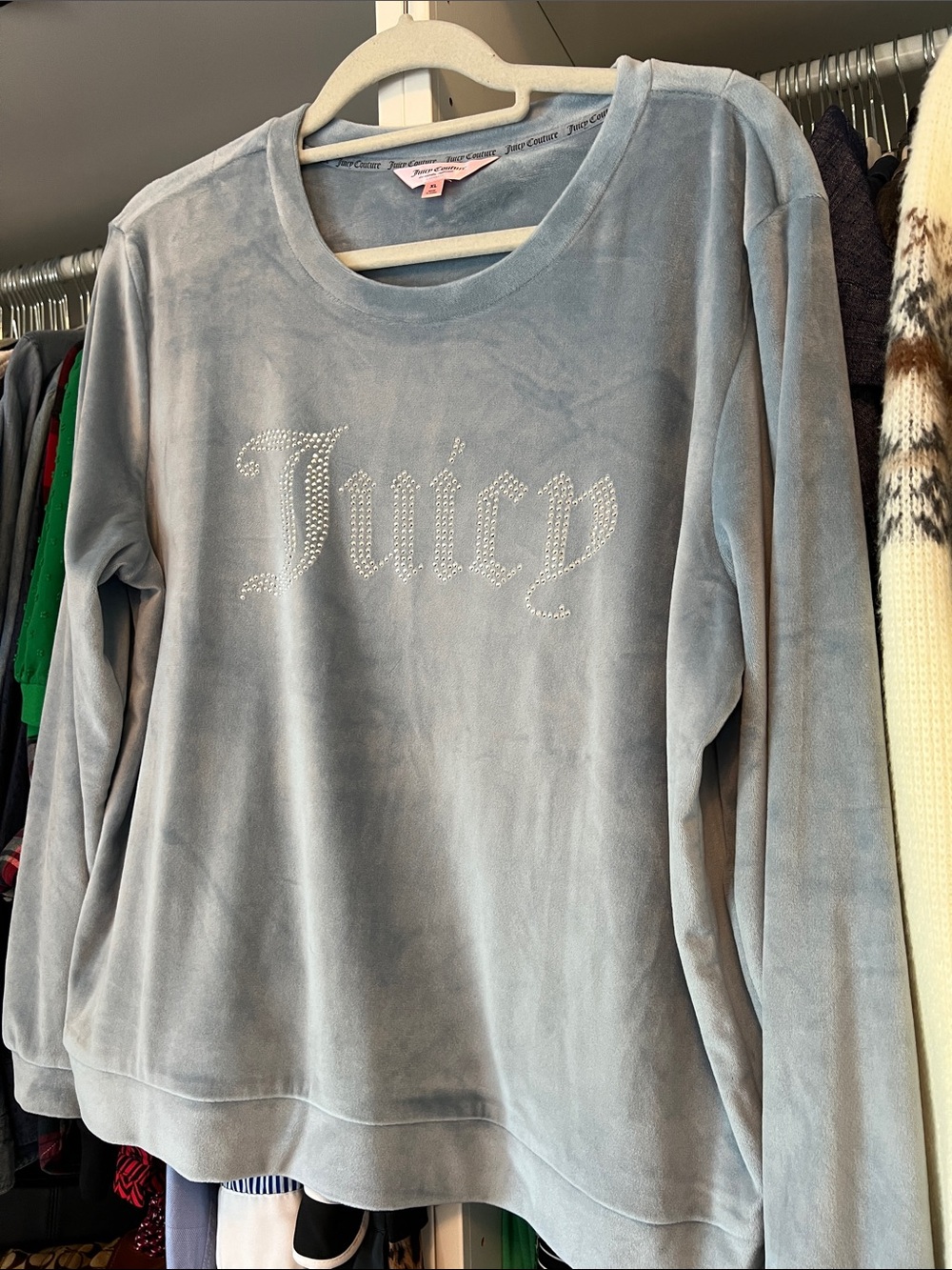 Juicy Couture Powder Blue Velour Rhinestone Logo Sweatshirt XL